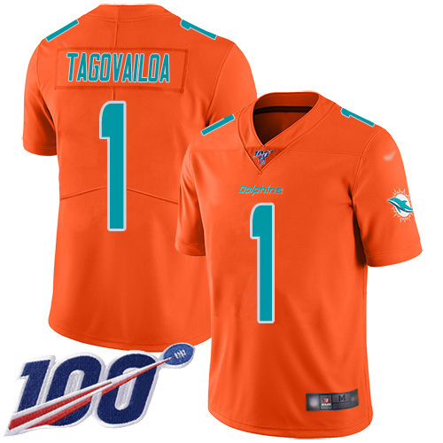 Nike Miami Dolphins #1 Tua Tagovailoa Orange Youth Stitched NFL Limited Inverted Legend 100th Season Jersey